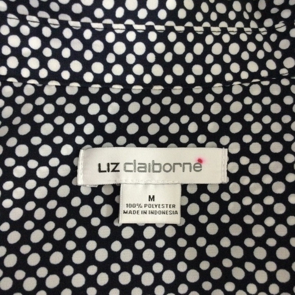 Liz Claiborne Black and White Blouse Button Down Shirt Medium - Picture 7 of 7